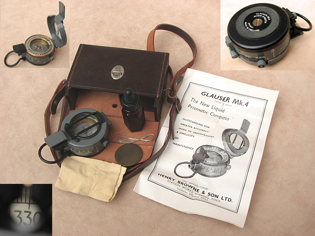 Rare 1950's Glauser MK 4 prismatic compass with original service kit & instructions